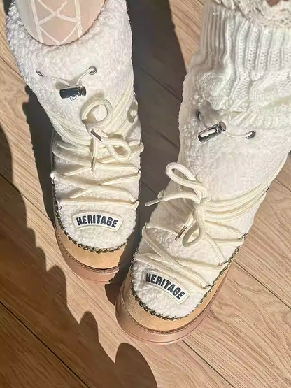 Clearance-Size 37 Camel 4CM Heel Plush Platform Boots