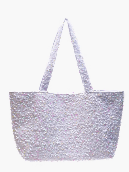 Sparkling White Sequin Tote Bag In Kawaii Style
