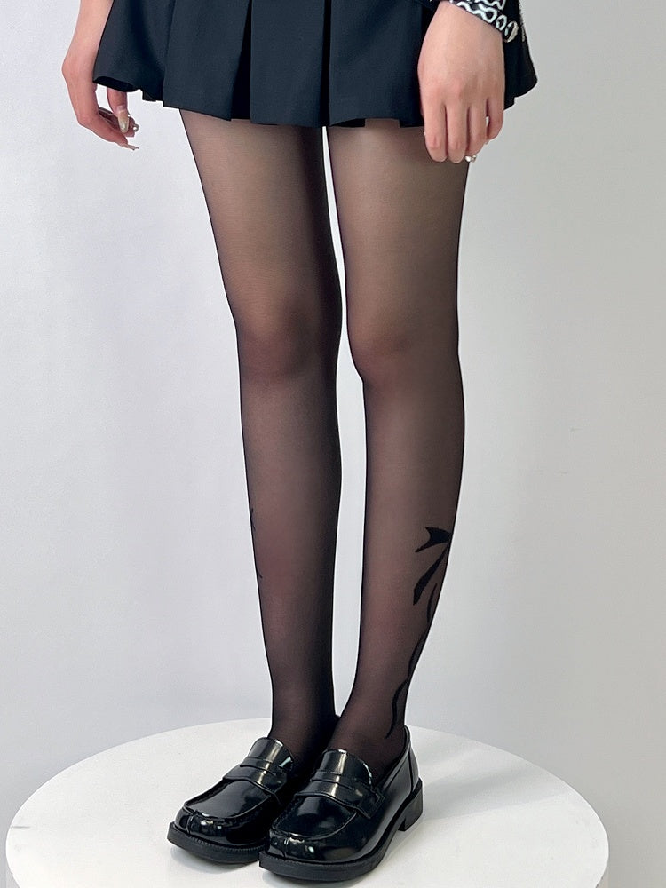 Black Y2K Bowknot Print Tights