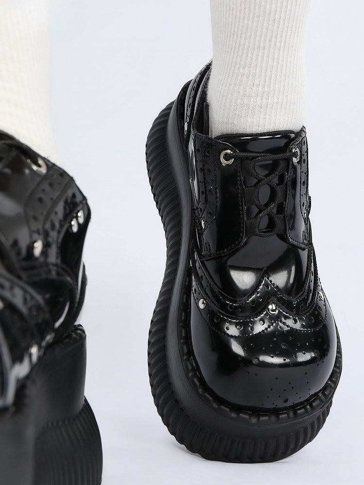 Black Bittersweet Platform Shoes - Studded Details & Lace-Up Design