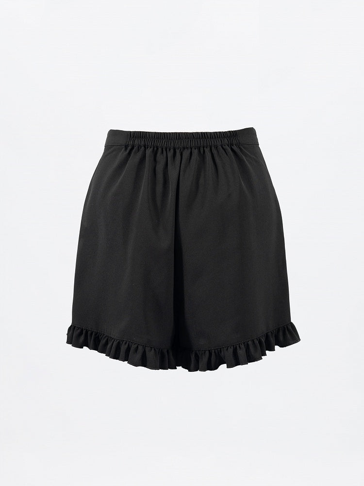 Jirai Kei Three Pieces Set Short Puff Sleeves Top Black Shorts and Grey Floral Print Cape