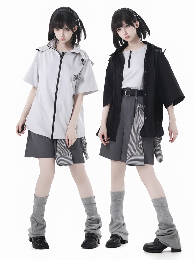 Black/Apricot Techwear Hooded T-Shirt