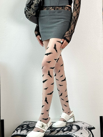 Black/White Y2K Bat Pattern Tights