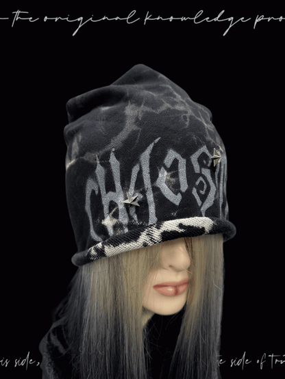 Y2K Black Rolled Hem Tie Dye Studded Glamorous Hat