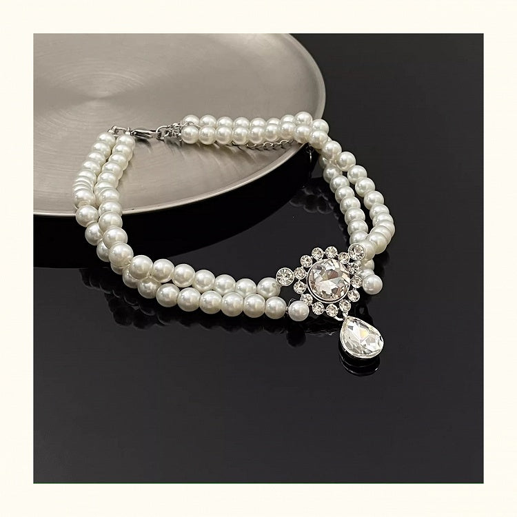 Rhinestone Pendant Vintage Southern Belles White Beads Choker