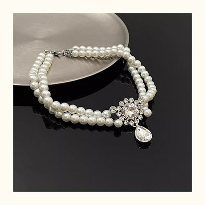 Rhinestone Pendant Vintage Southern Belles White Beads Choker