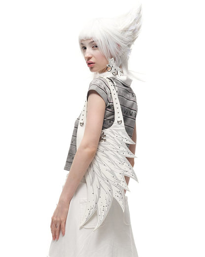 White Rhinestone and Stud Details Angel Wing PU Shoulder Bag