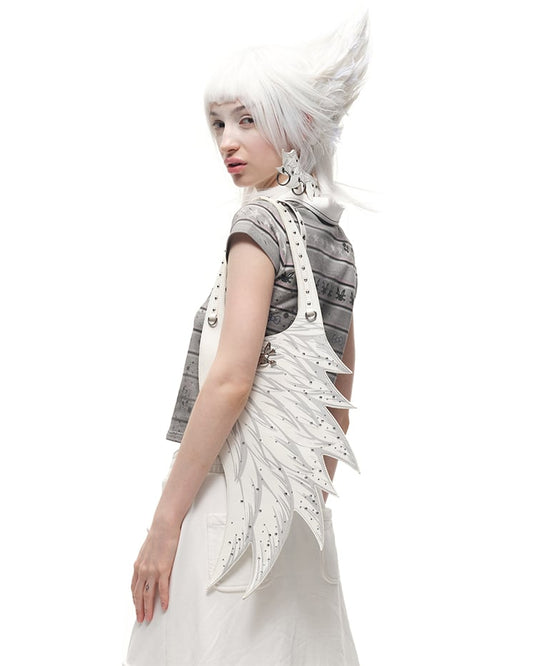 White Rhinestone and Stud Details Angel Wing PU Shoulder Bag