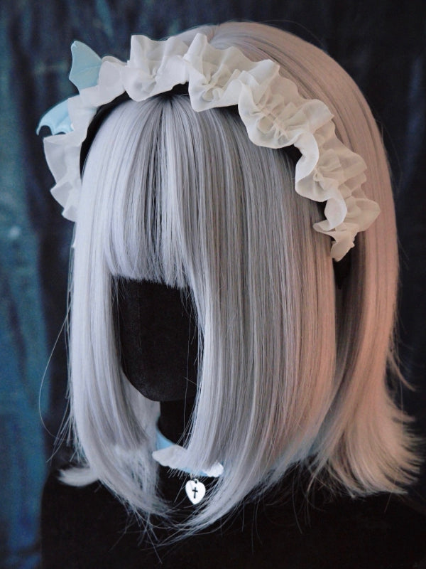 Handmade Skull Bat Wings White Ruffled KC