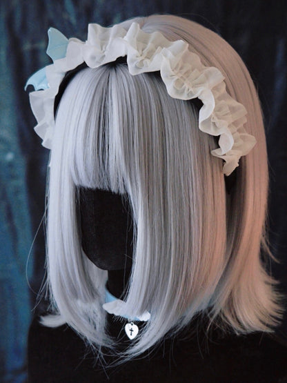 Handmade Skull Bat Wings White Ruffled KC