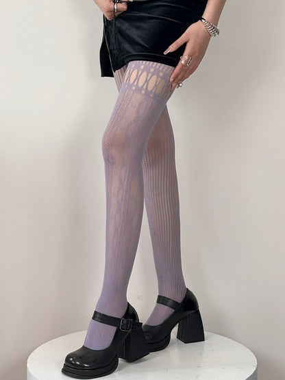 6 Color Options Y2K Asymmetrical Design Cut-out Details Tights