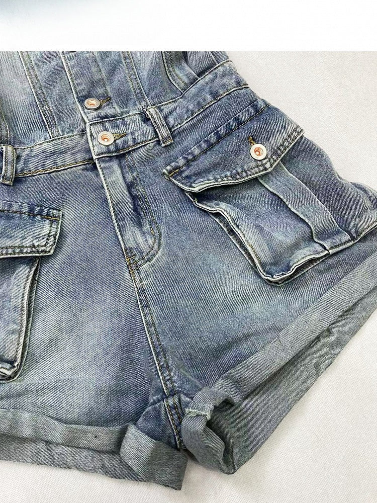 Blue Y2K Bittersweet Overall Shorts