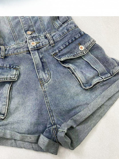 Blue Y2K Bittersweet Overall Shorts