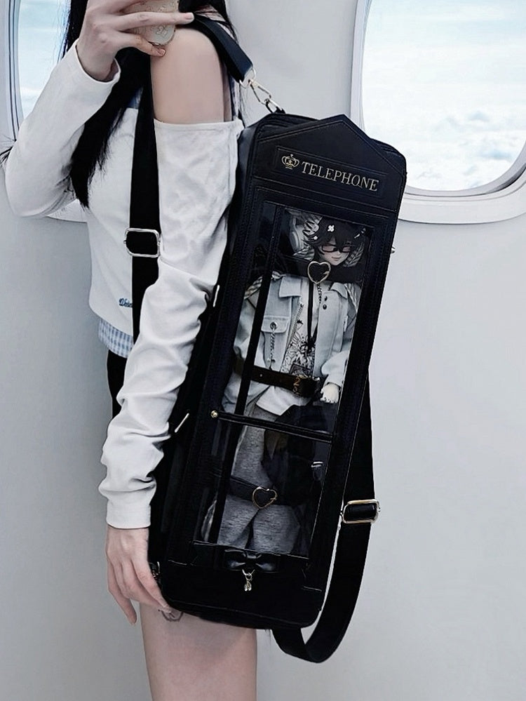 Black Telephone Booth-shaped 1/4 Scale BJD Doll Bag with Two Straps