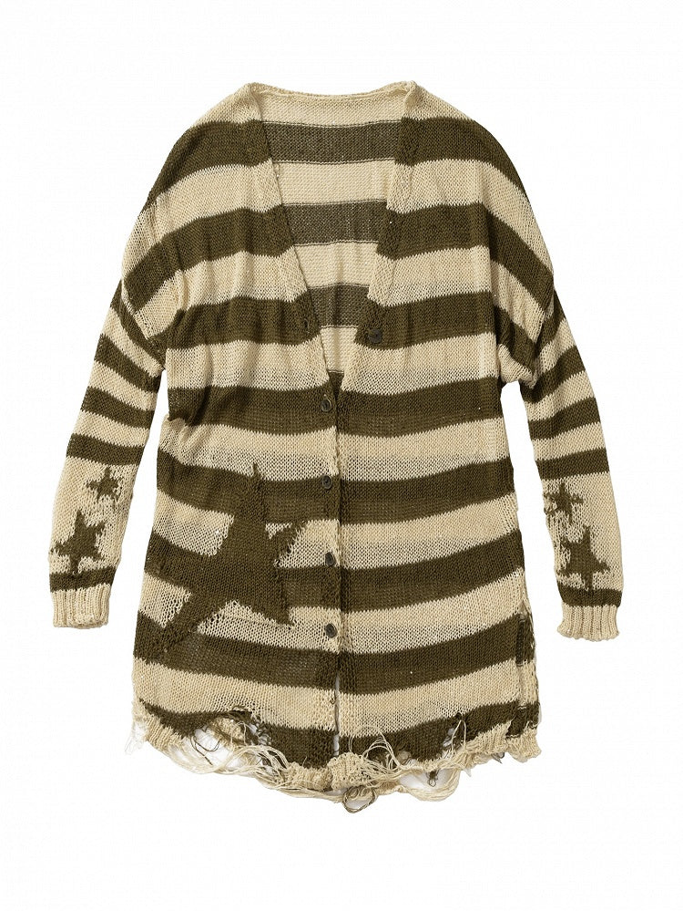 Green Wasteland Punk Striped Pattern Cardigan