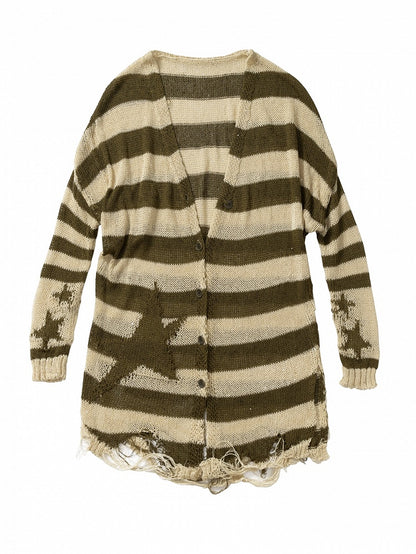 Green Wasteland Punk Striped Pattern Cardigan