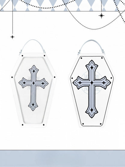 White&Blue Cross Decorated Coffin-Shaped 1/6 Scale BJD Doll Bag with Two Straps