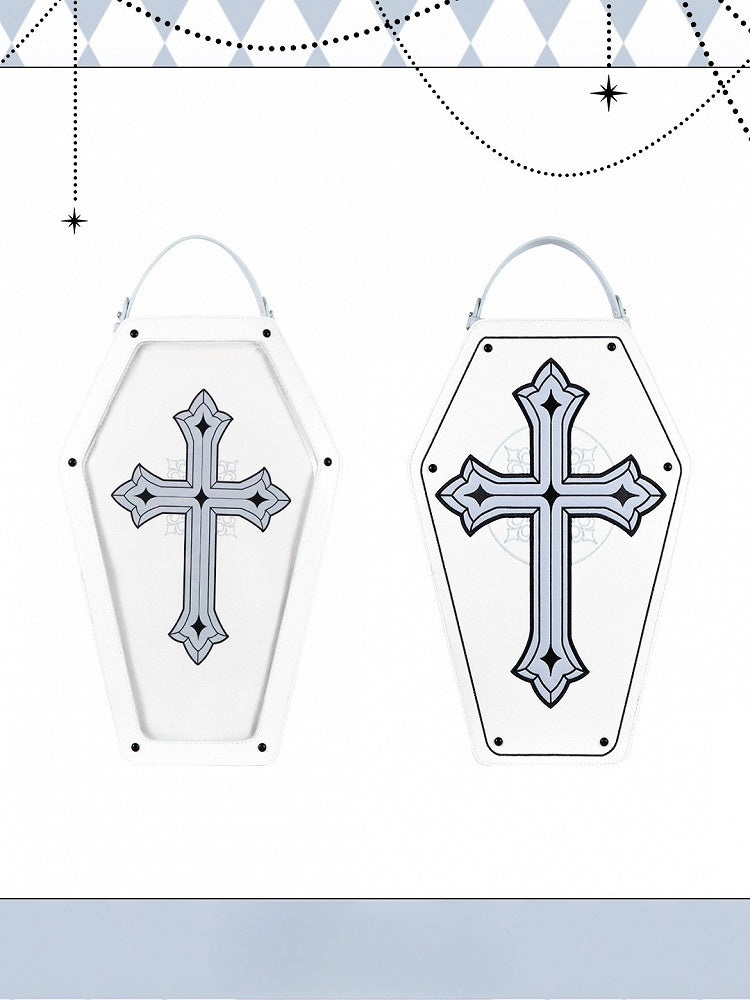 White&Blue Cross Decorated Coffin-Shaped 1/6 Scale BJD Doll Bag with Two Straps