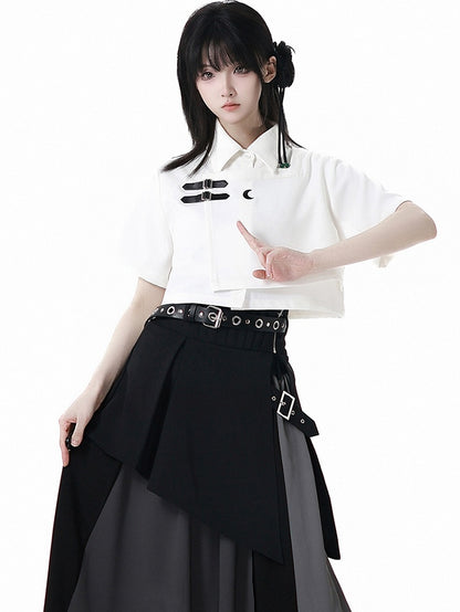 Black Asymmetrical Hem Corset Belt with Buckle Belt