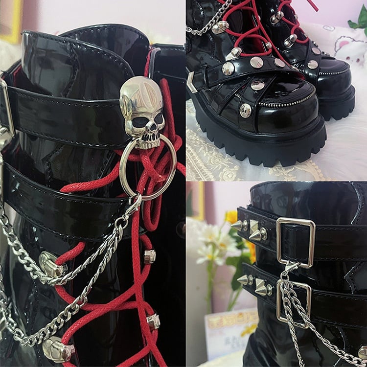 Studs and Skulls Decorated Punk Black Knee-high Boots