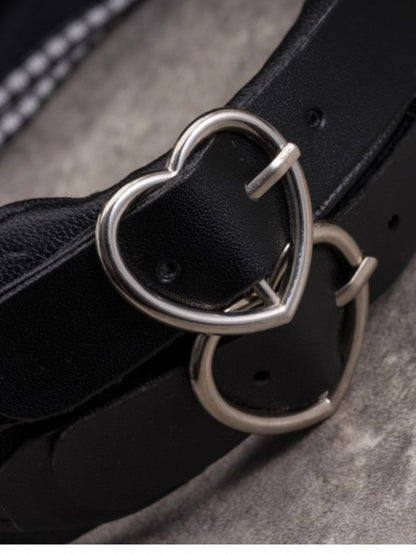 Black Gothic Plaid Pattern With Double Heart Buckles Decorated KC