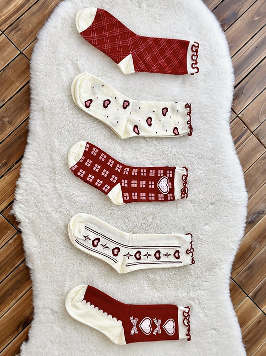 5 Options Red and White Sweet Lolita Calf Socks