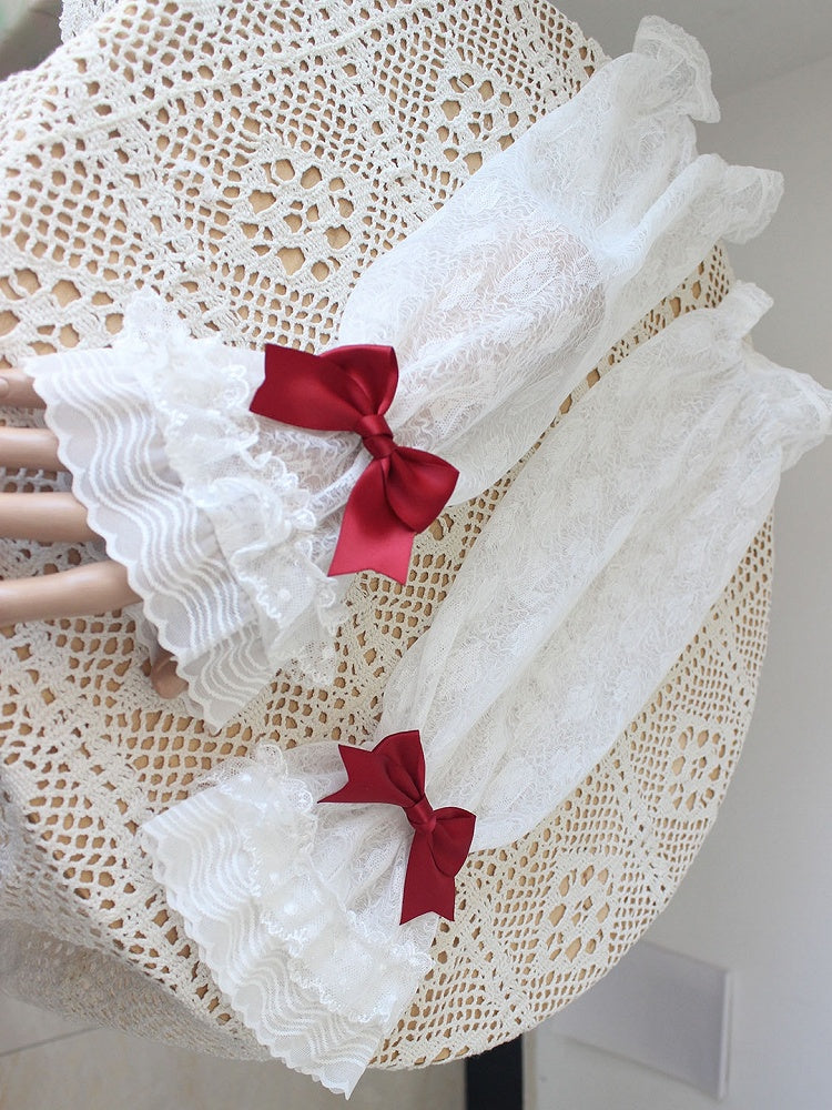 10 Color Options Detachable Bowknot Details Lace Trim Sleeves