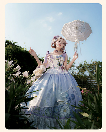 Plus Sizes Available Floral Print Bowknot Straps Dress Elegant Classic Lolita Jumper Skirt