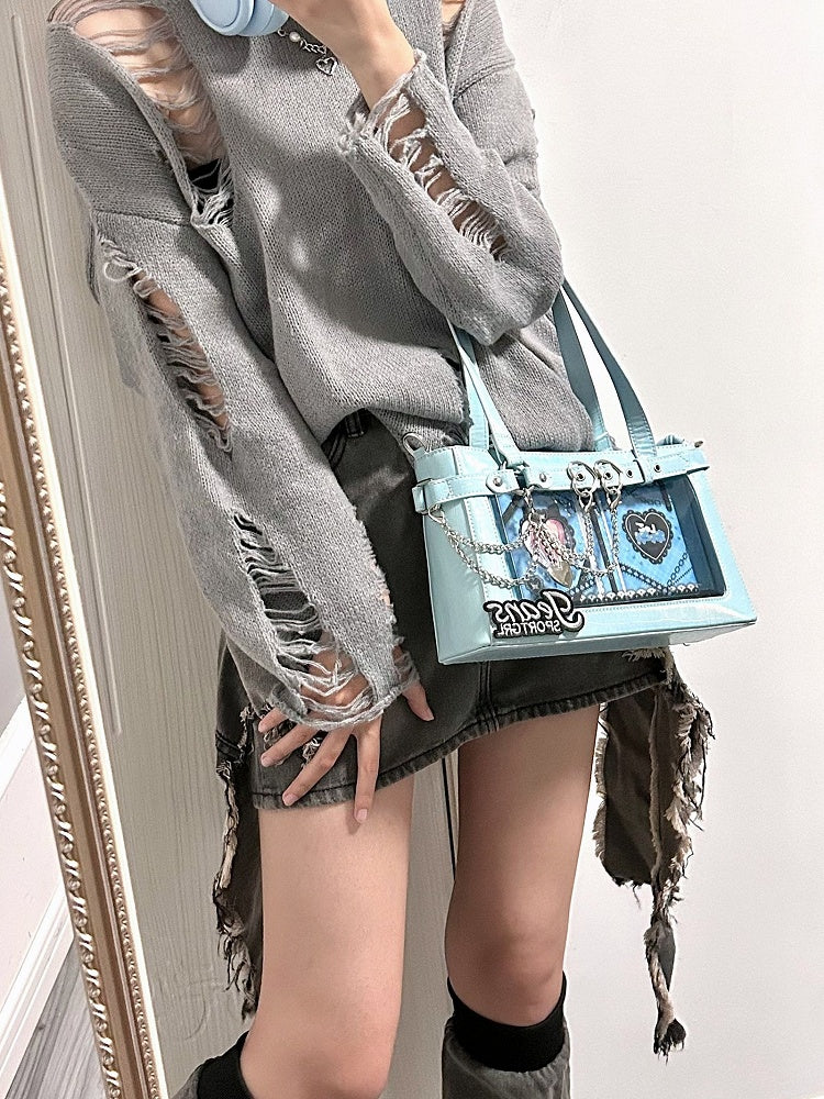 Detachable Chains Blue Ita Shoulder Bag