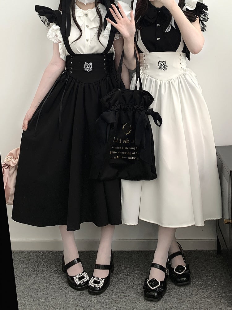 Clearance-Free Size for Bust 104CM Black Lace Trim Jirai Kei Flutter Sleeves Blouse with Back Wings