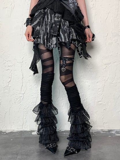 Black Y2K Multiple Layers Lace Trim Leg Sleeves