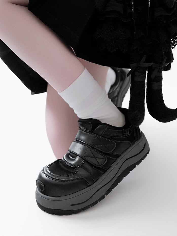 Black Velcro Strap Closures Platform Sneakers