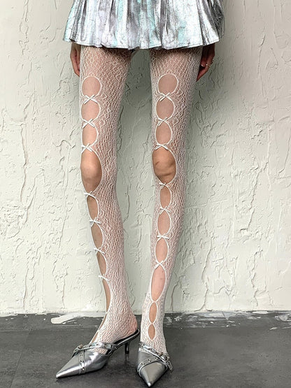 White Bittersweet Cut-out Design Bowknot Details Tights