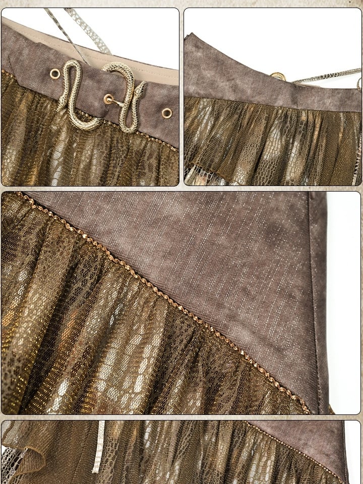 Brown Y2K Snakeskin Design Asymmetrical Hem Skirt