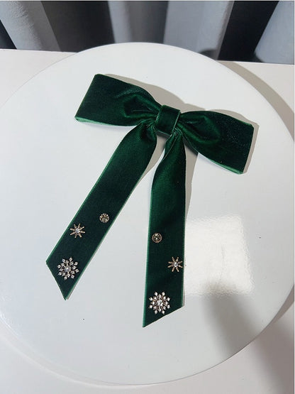 Black/Red/Green Rhinestone Snow Decorated Bowknot Hairclip