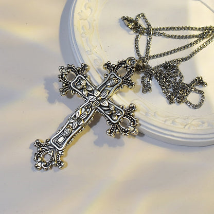 Gothic Cross Pendant Silver Necklace