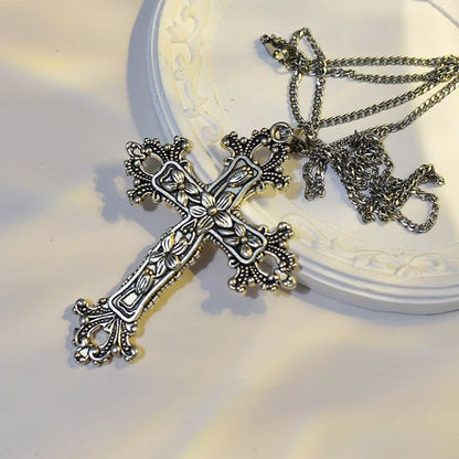 Gothic Cross Pendant Silver Necklace