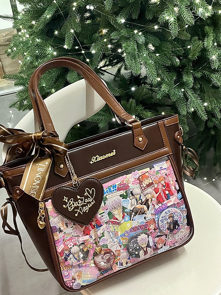 Brown Bowknot and Heart-shaped Charm Ita Bag