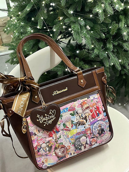 Brown Bowknot and Heart-shaped Charm Ita Bag