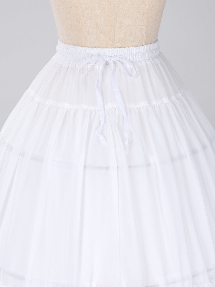 75cm White/Beige Tiered Hemline Birdcage Chiffon Fish-bone Petticoat