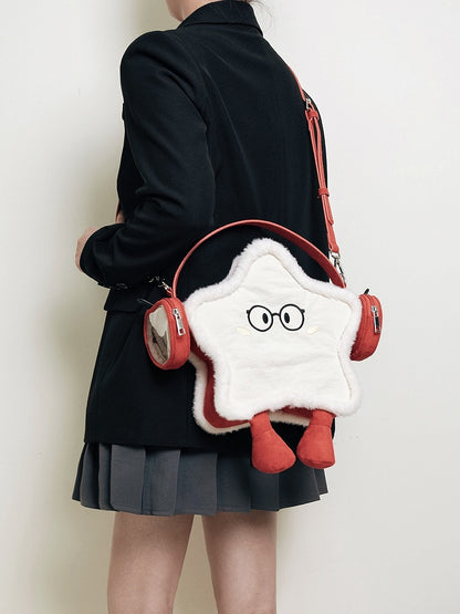 2-Way Kawaii Red Apple-Themed Plush Mini Ita Backpack With Headphones Design