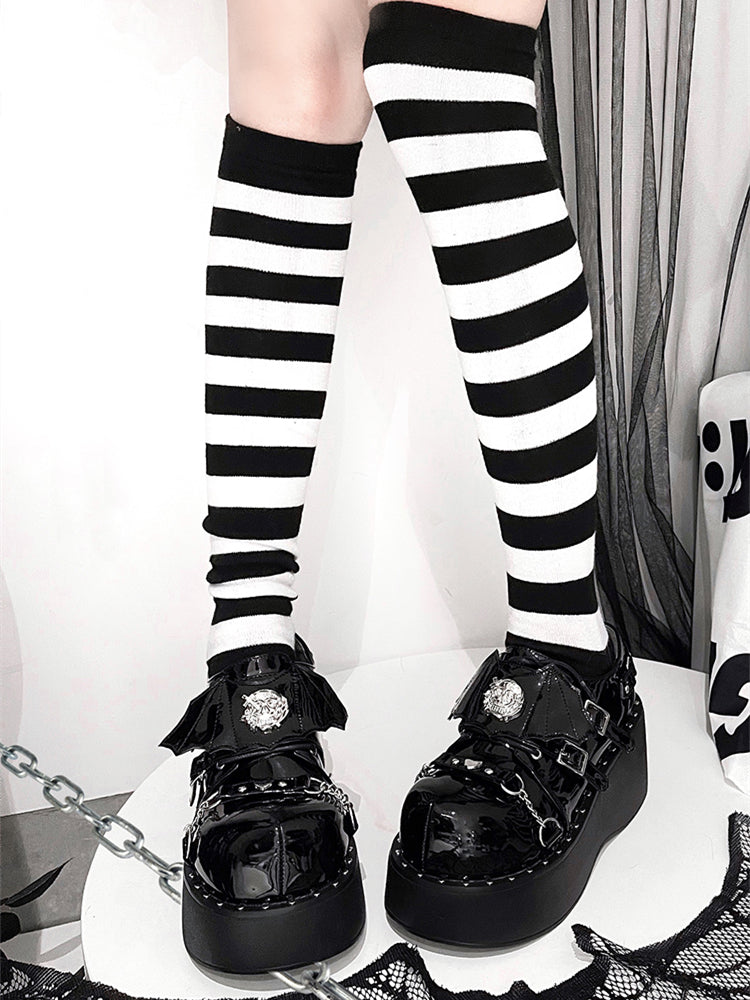 Devil Wings Punk Black Platforms Silver-tone Studs Goth Shoes