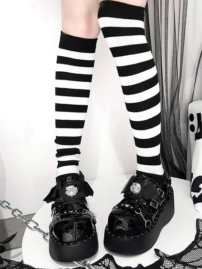 Devil Wings Punk Black Platforms Silver-tone Studs Goth Shoes