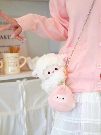 Cute Little Lamb White Plush Backpack/Crossbody Bag + Keychain