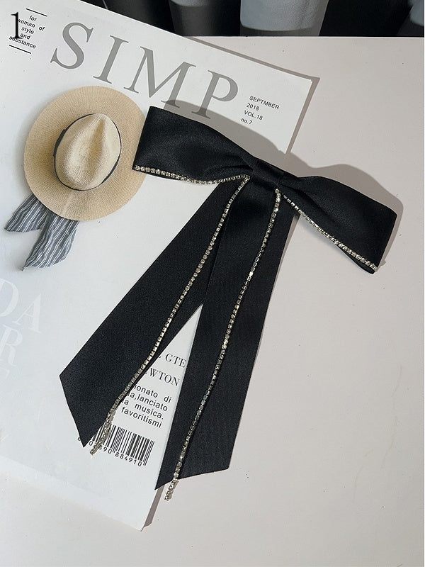 2 Options Black Preppy Style Rhinestone Decorated Bow Tie