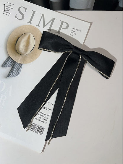 2 Options Black Preppy Style Rhinestone Decorated Bow Tie