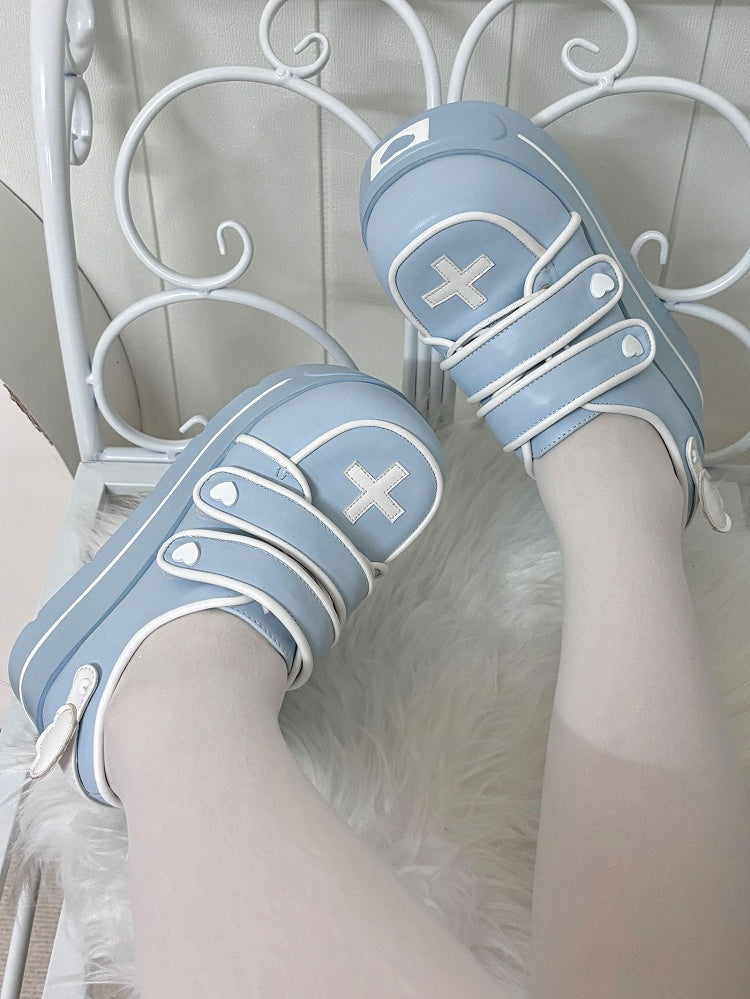 Tenshi Kaiwai Light Blue Yami Kawaii Cross Design Platform Shoes