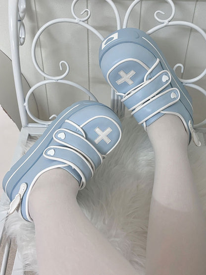 Tenshi Kaiwai Light Blue Yami Kawaii Cross Design Platform Shoes
