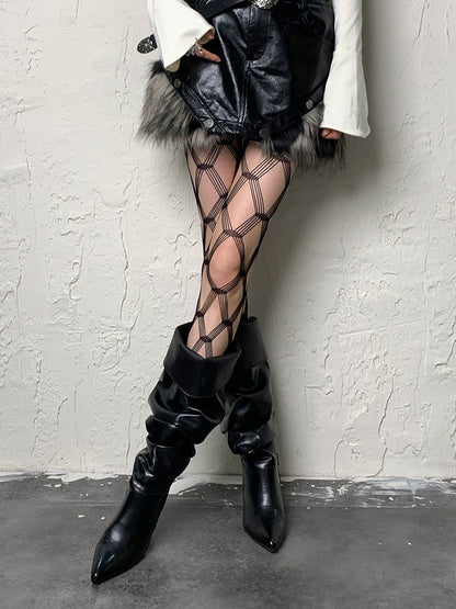 Black Diamond Pattern Hollow-out Tights