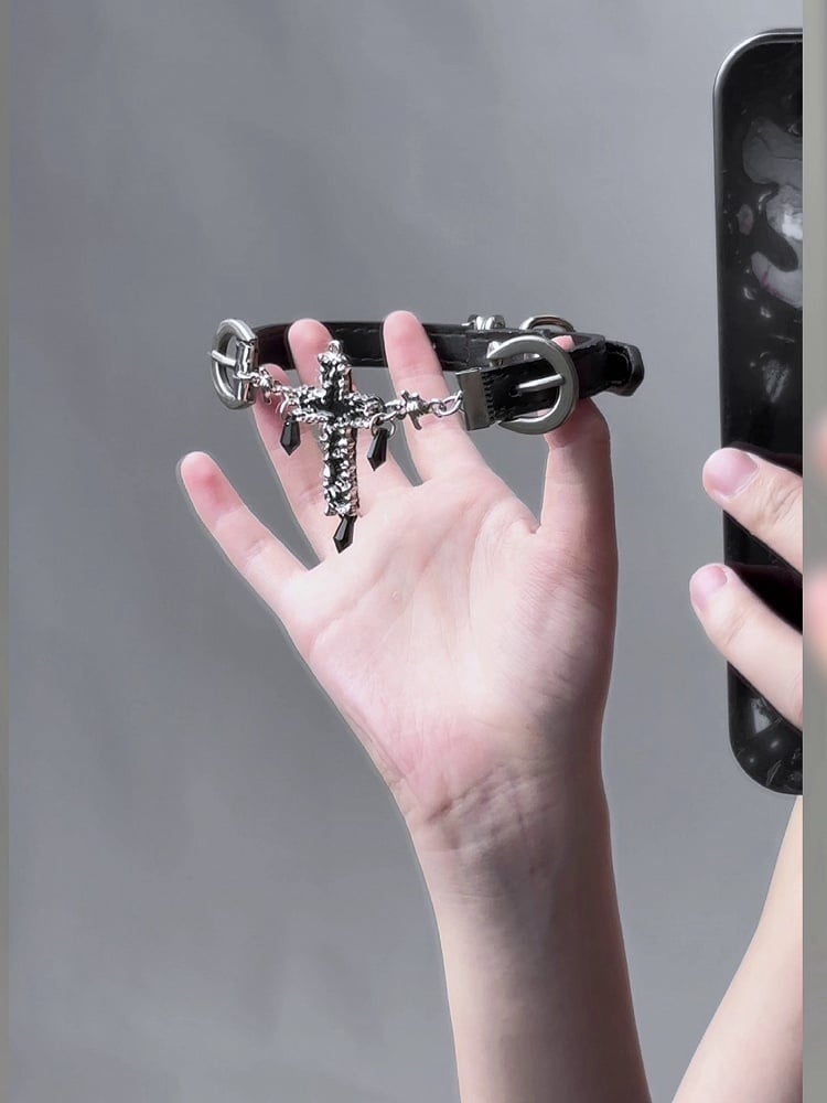 Black Gothic PU Cross Choker